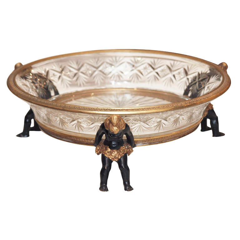 Gilt And Patinated Bronze Cut Glass Centerpiece For Sale