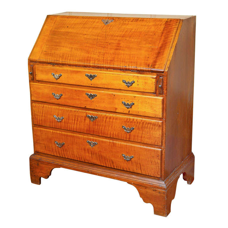 A Rare Queen Anne Curly Maple Slant Front Desk  C. 1730 For Sale