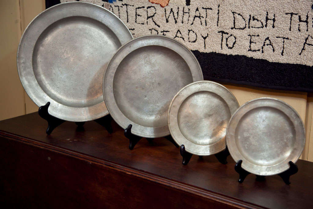 Set of 4  Pewter Chargers and Plates