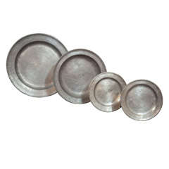 Set of 4  Pewter Chargers and Plates