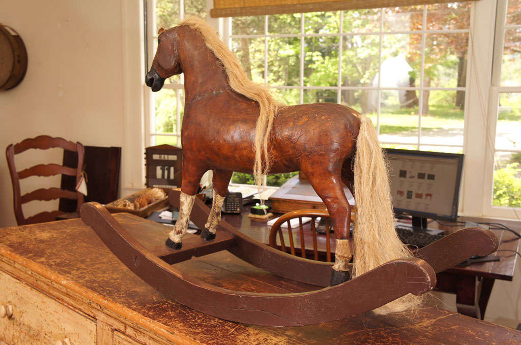 French Leather Rocking Horse from France