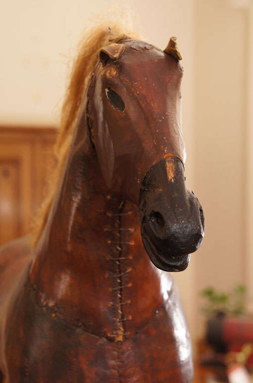 19th Century Leather Rocking Horse from France