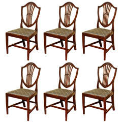 Set of Six Hepplewhite Carved Dining or Game Chairs, circa 1780
