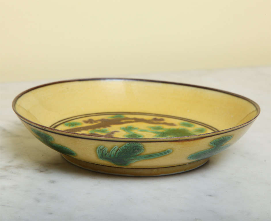 Chinese antique Qing Dynasty aubergine green and yellow ground 
