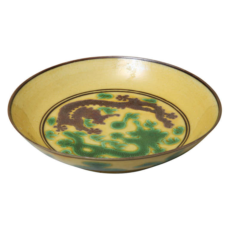 Antique Chinese Porcelain Dragon Dish, Guangxu 1871-1908 For Sale