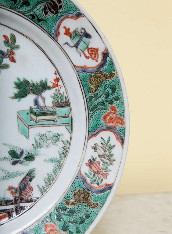 18th Century and Earlier Antique Kangxi Famille Verte Plate, Chinese C.1690
