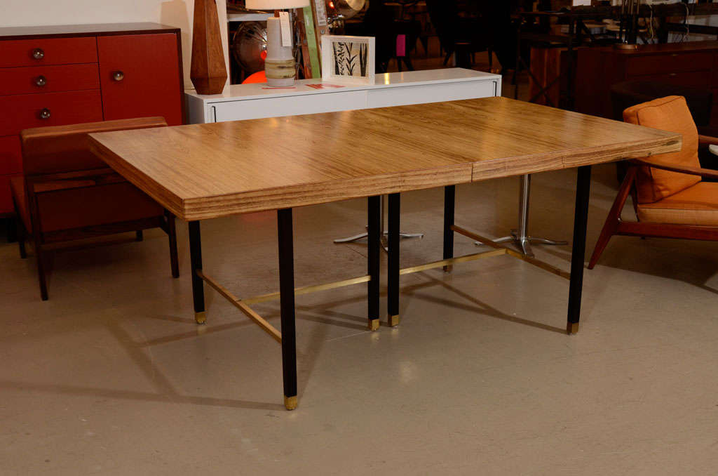 American Harvey Probber bleached rosewood and brass dining table