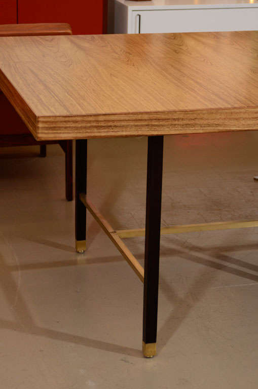 Harvey Probber bleached rosewood and brass dining table In Excellent Condition In New York, NY