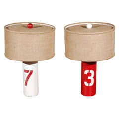 Pair of Cylindrical Painted Metal Lamps