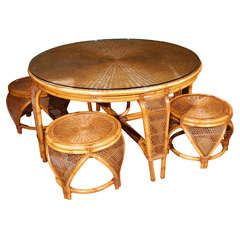 Vintage Rattan Dining Table + Chairs