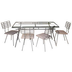 Metal and Glass Outdoor Dining Table and Four Chairs