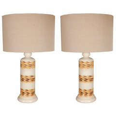 Pair of Marble Inlay Lamps