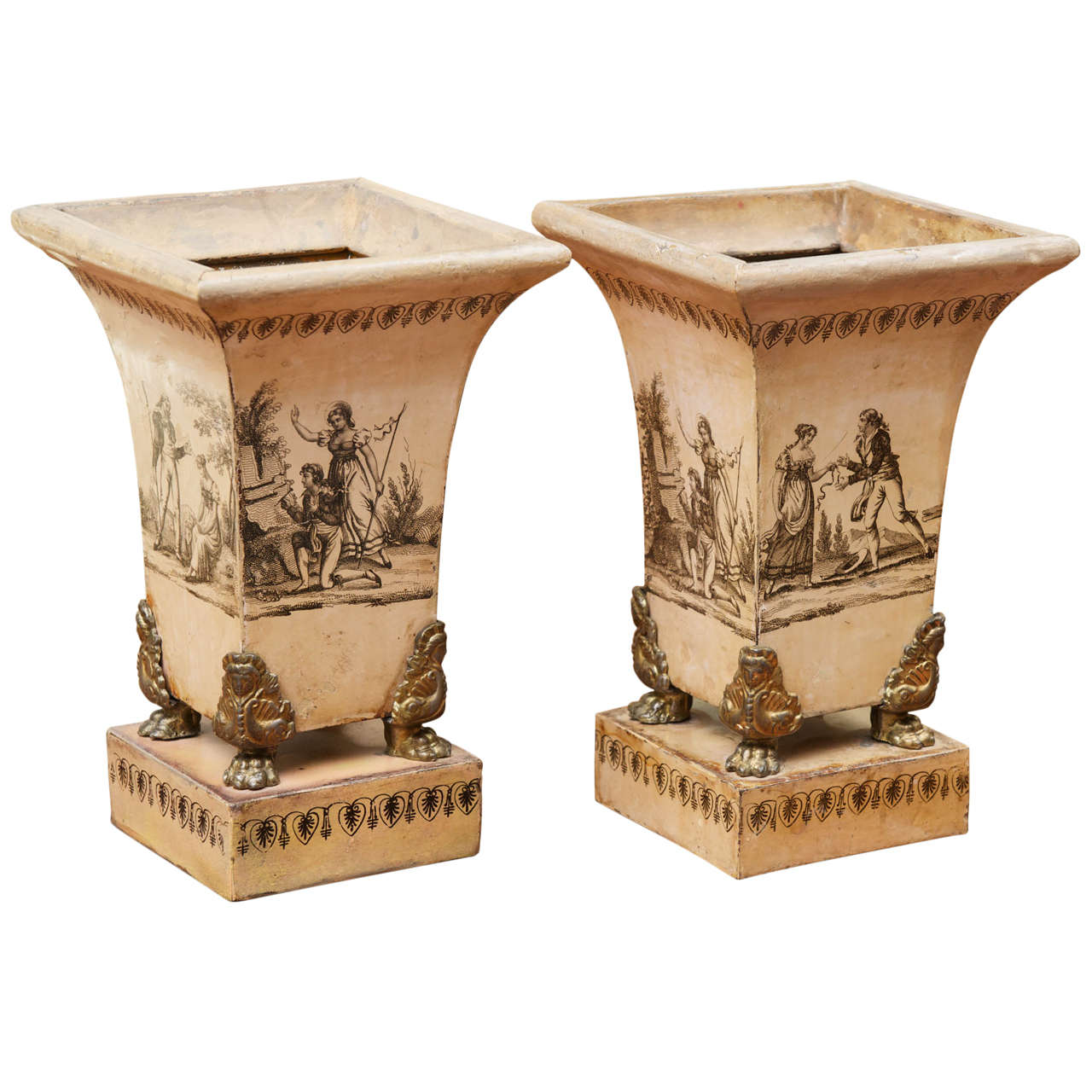 A Pair of French Empire Buff Tole Jardinieres, Circa 1800