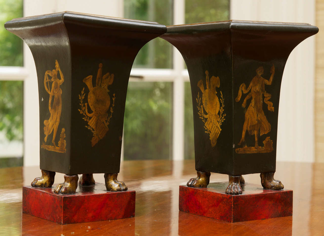 A Pair of Mid-19th Century Dark Green Tole Jardinieres