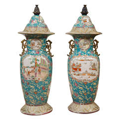 Pair of English 19th Century Ironstone Mason's Vases of Large Scale