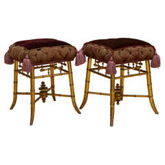 A Pair of Napoleon III Giltwood Faux Bamboo Stools