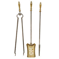 Antique A set of early 19th century Polished Steel Fire Irons