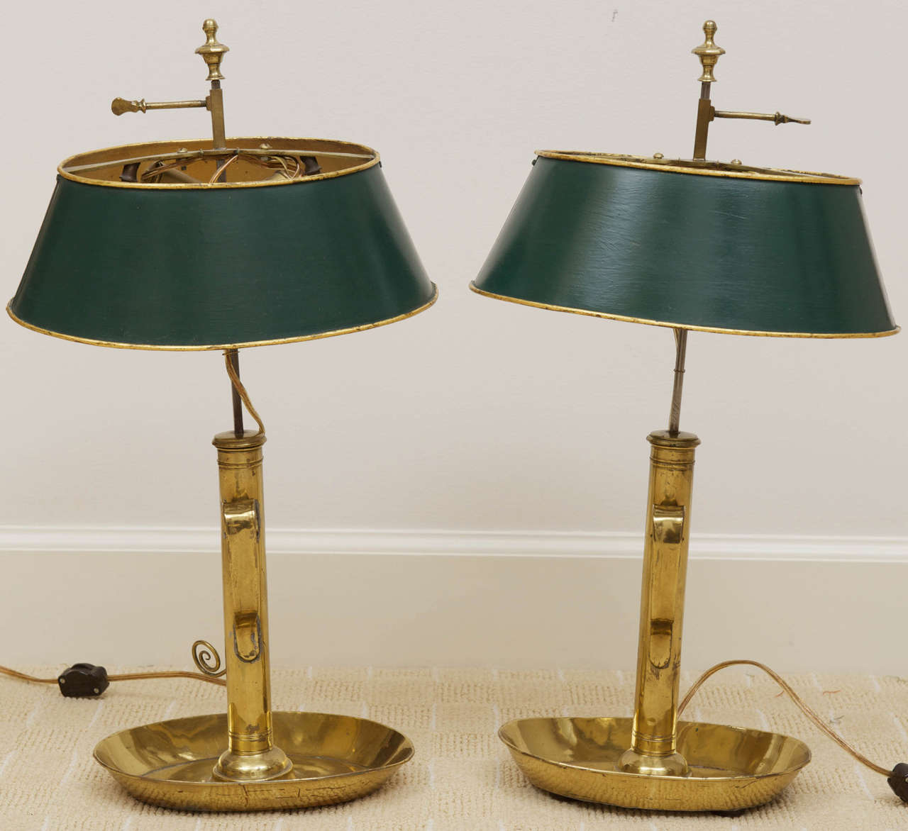 A Pair of Lacquered Brass Bouillotte Lamps