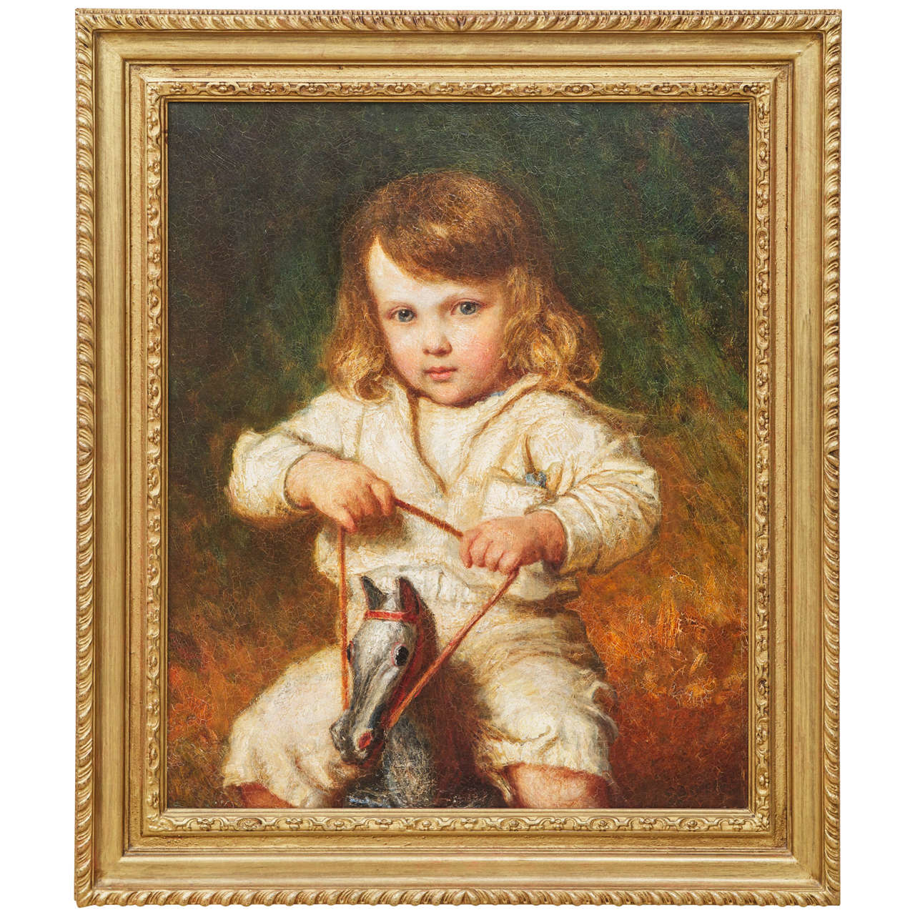 A Portrait of a Young Child on a Rocking Horse by Carl Wilhem Friedrick Bauerle