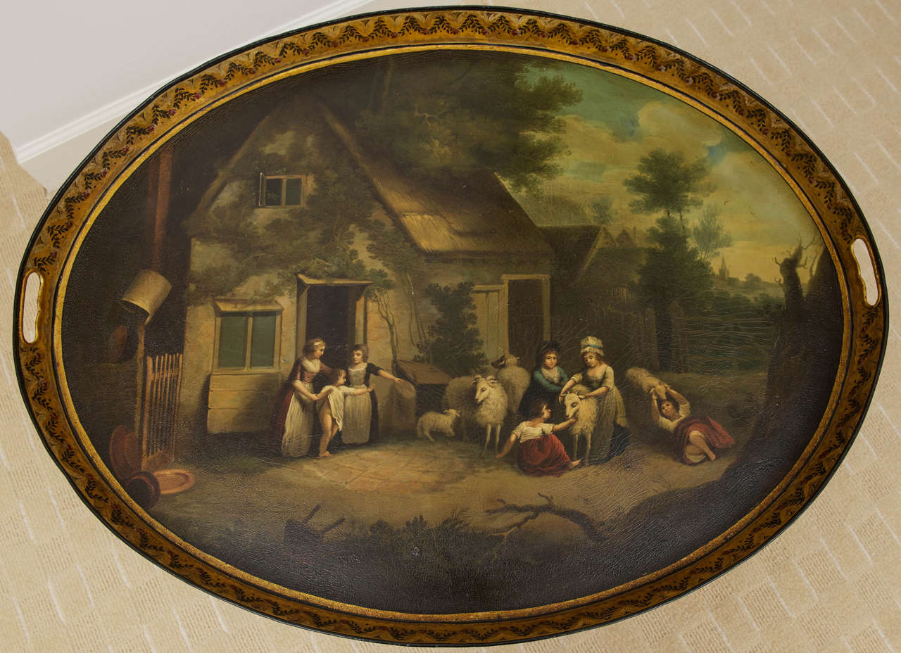 A Regency Oval Tole Tray on Stand, Circa 1795