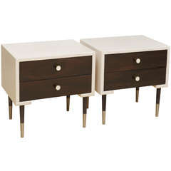 A Pair of Cork and Ebonized Mahogany Bedside Tables by Paul Frankl