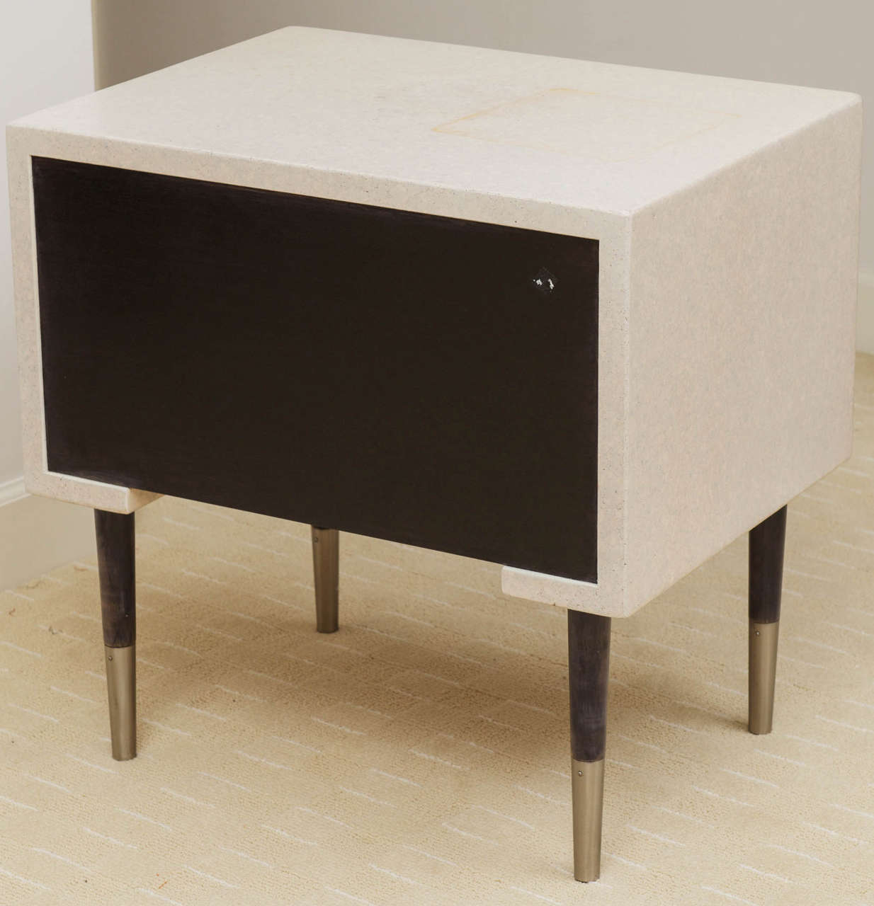 A Pair of Cork and Ebonized Mahogany Bedside Tables by Paul Frankl at