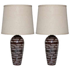 Pair of Chocolate Murano Glass Table Lamps