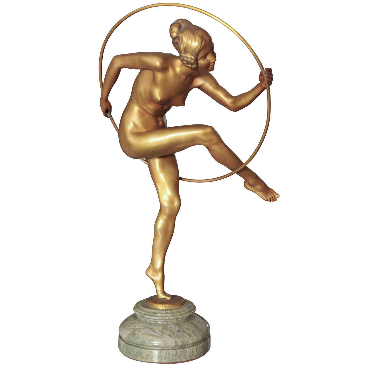 1930s Art Deco Bronze "Nude with a Hoop" by Lucien Alliot For Sale