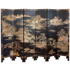19th Century Six-fold Chinese Lacquer Screen