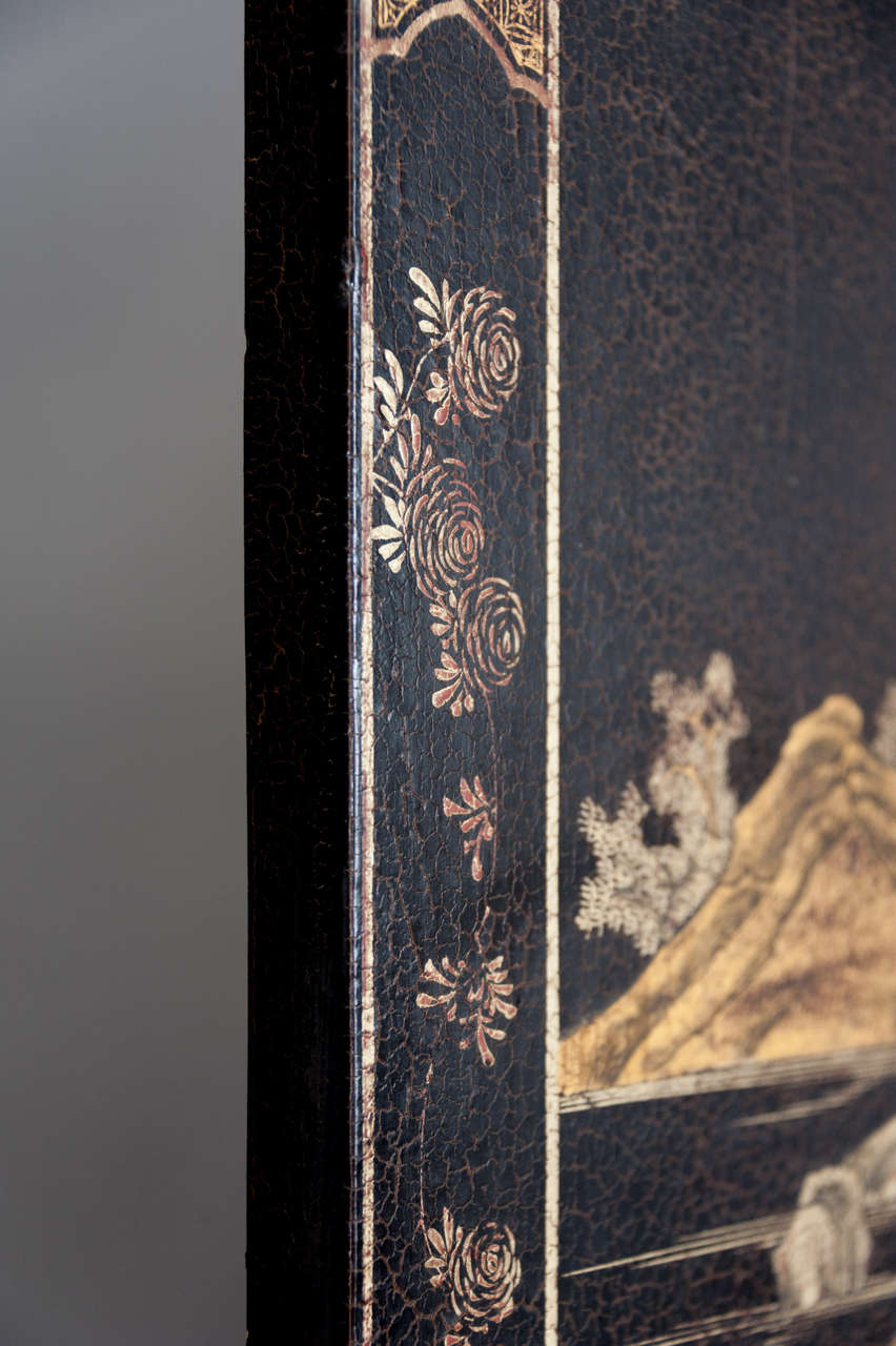 19th Century Six-fold Chinese Lacquer Screen In Good Condition In London, GB