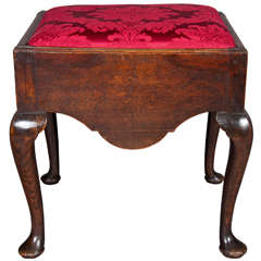 Mid-18th Century Oak Dressing Stool with red damask covered drop-in seat