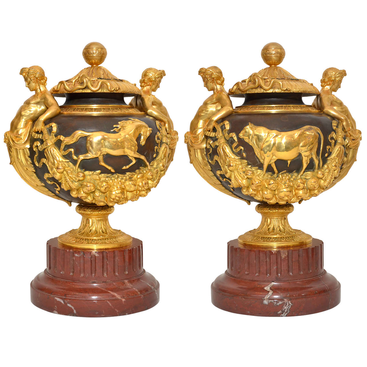 Rare Pair of Neoclassical Vases by Barbedienne For Sale
