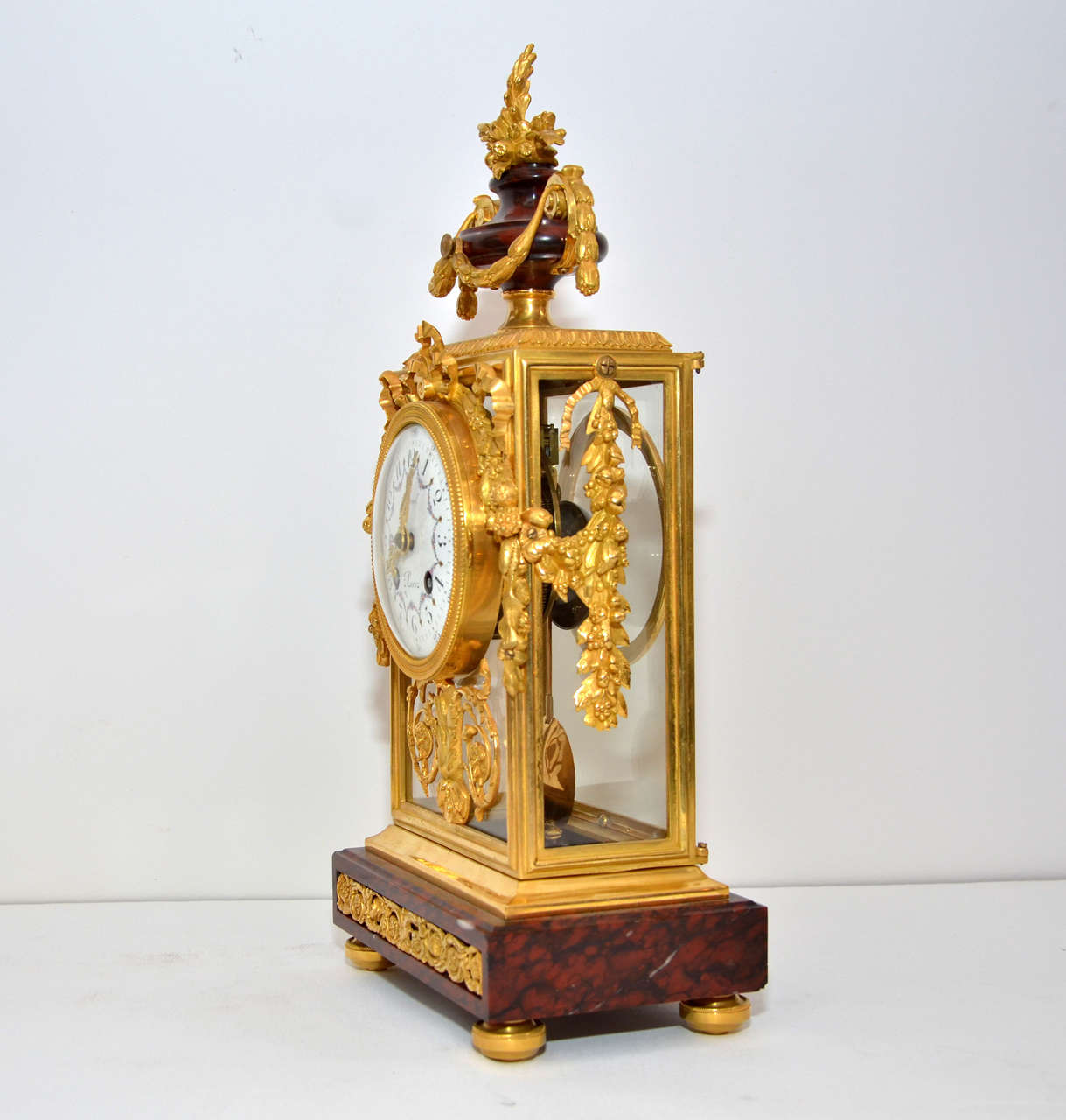 Louis XVI Unusual Crystal and Marble Mantel Clock For Sale