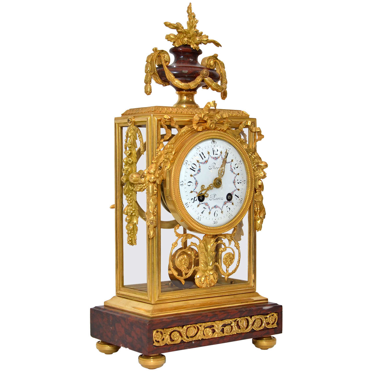 Unusual Crystal and Marble Mantel Clock For Sale