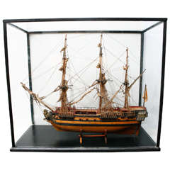 French Ship in Glass Case ca. 1880