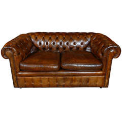 Used English Leather Chesterfield Sofa, Circa 1840