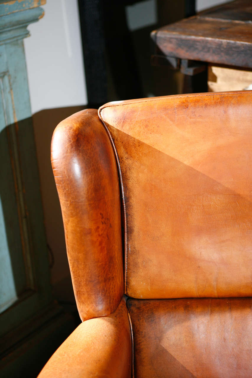 English Leather Wing Chair, Circa 1900 2