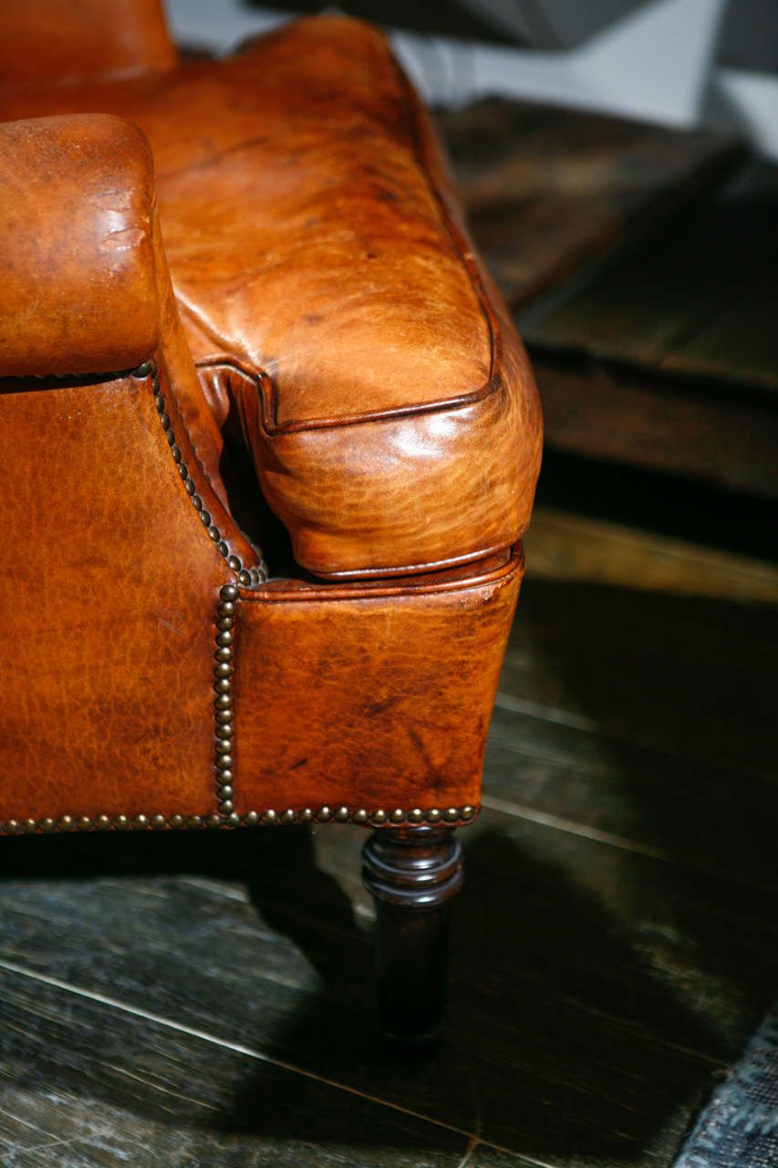 English Leather Wing Chair, Circa 1900 4