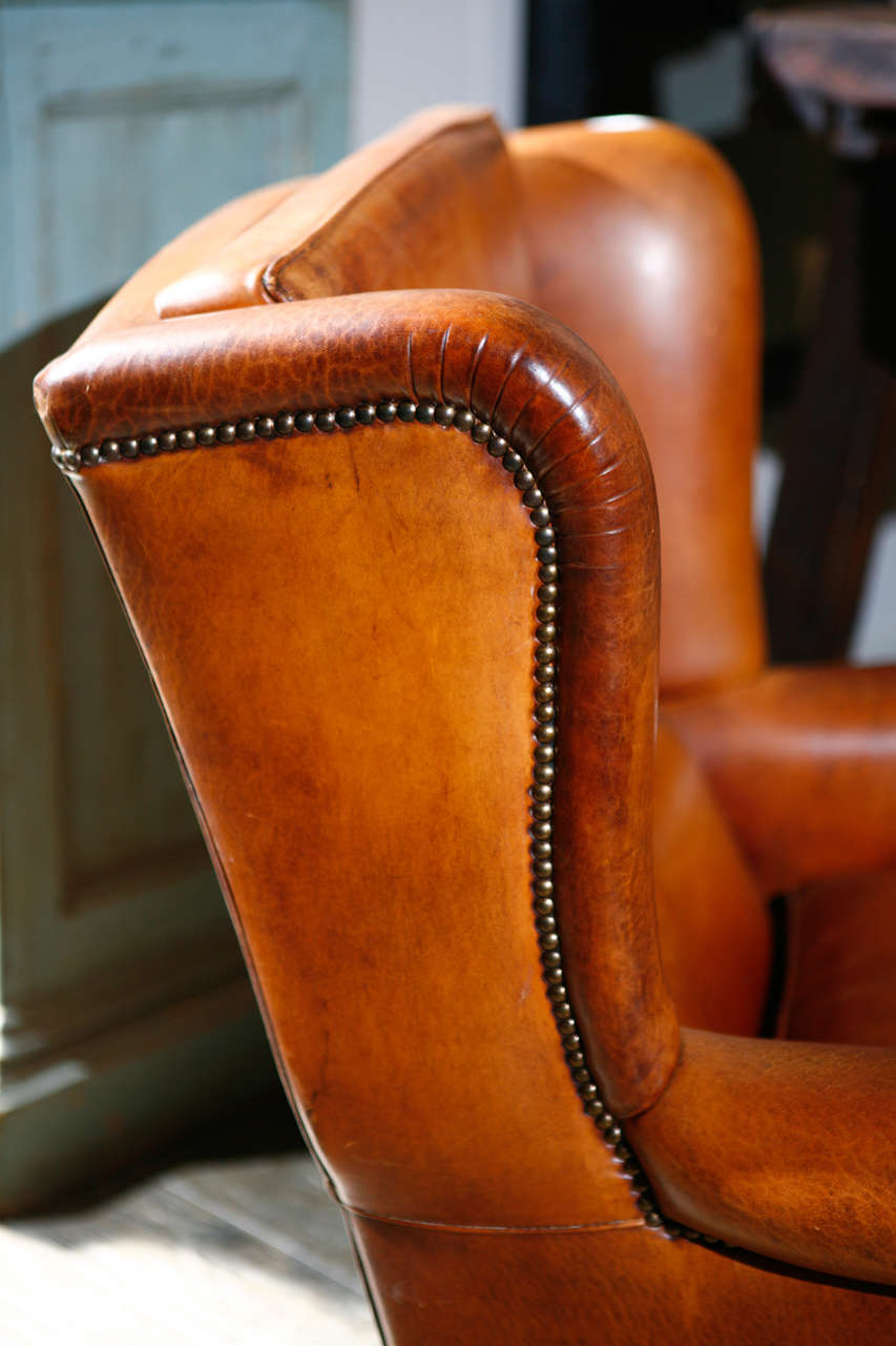 English Leather Wing Chair, Circa 1900 5