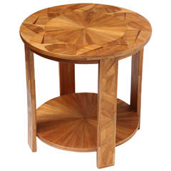 Rare Art Deco Two-Tiered Straw Marquetry Side Table by André Groult