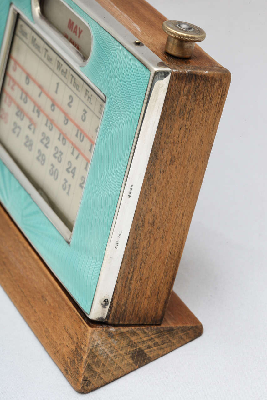 Art Deco Sterling Silver and Guilloche Enamel Perpetual Calendar In Excellent Condition In New York, NY