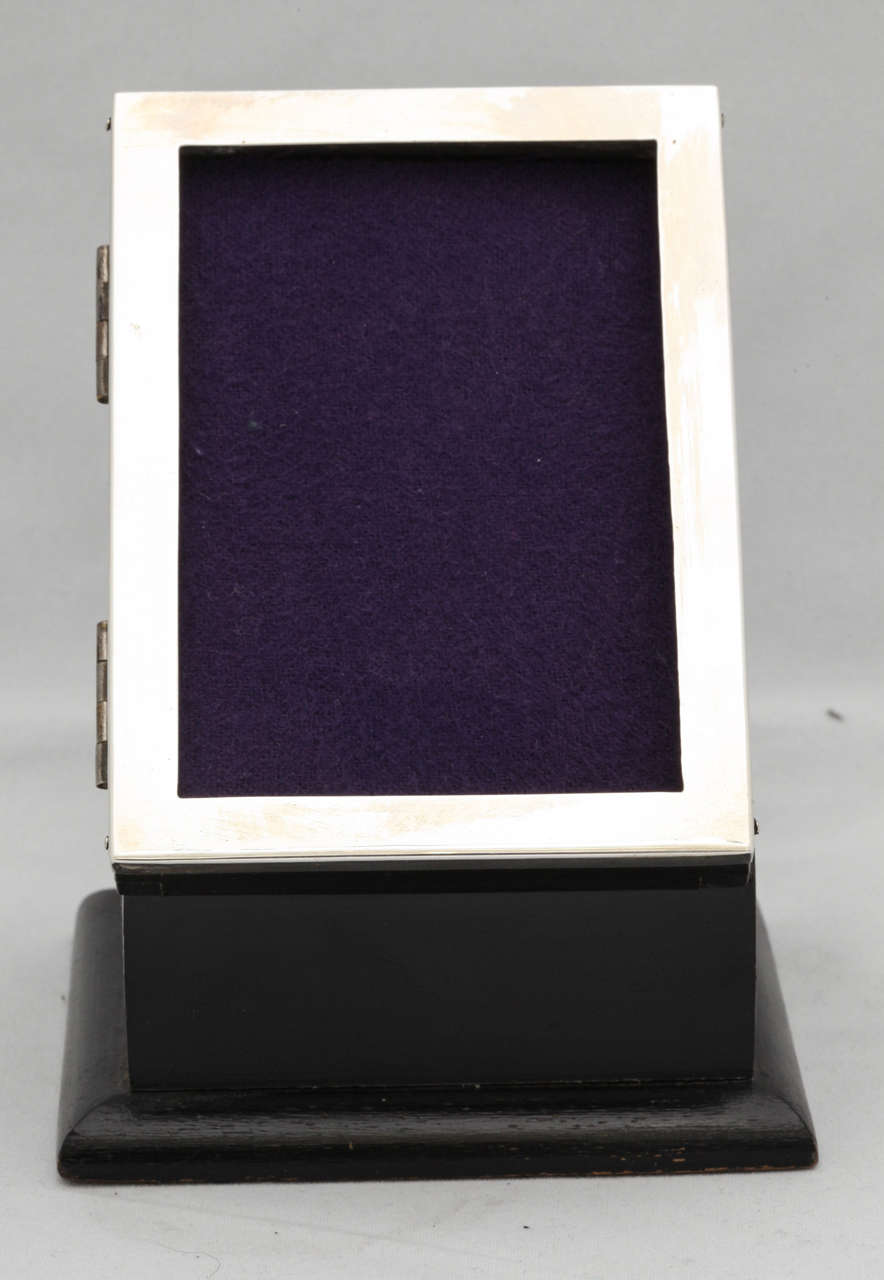 Very unusual, sterling silver-mounted wood, combination picture frame/jewelry box, Birmingham, England, 1923, Sanders & MacKenzie - makers. HInged picture frame 