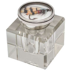 Sterling Silver and Essex Crystal With Fishing Lure-Mounted Crystal Inkwell