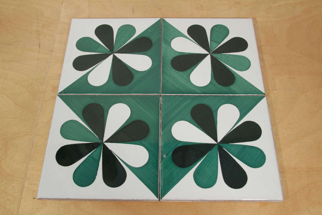Beautiful glazed ceramic tiles.  Created by Gio Ponti for the Hotel Parco dei Principi in Sorrento, Italy.  4 tiles pictured here, but have multiples available.  Priced per tile.   To see our entire inventory, www.donzella.com
