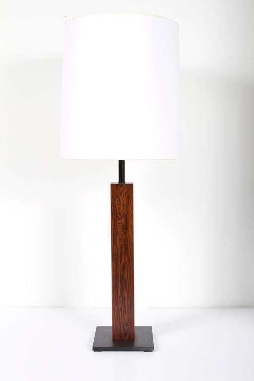 Pair of Tall Rosewood Column Table Lamps by Nessen Studios