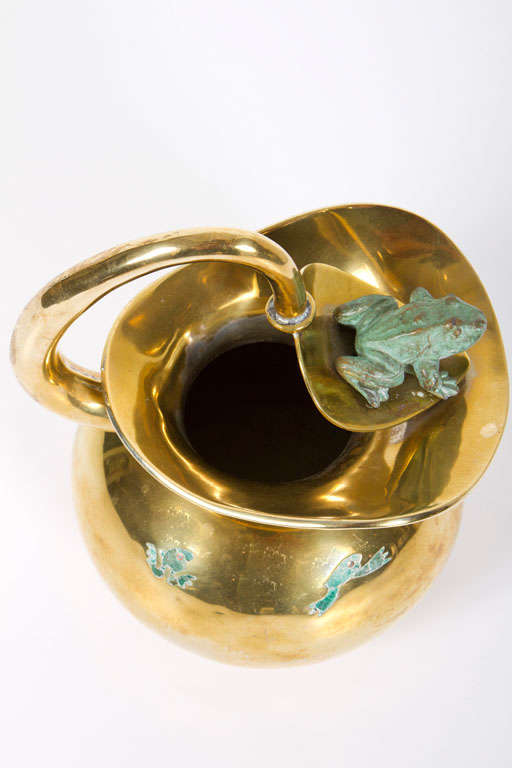 Neoclassical Meican Malachite and Brass Frog Pitcher by Los Castillo For Sale