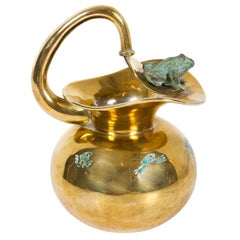 Meican Malachite and Brass Frog Pitcher by Los Castillo