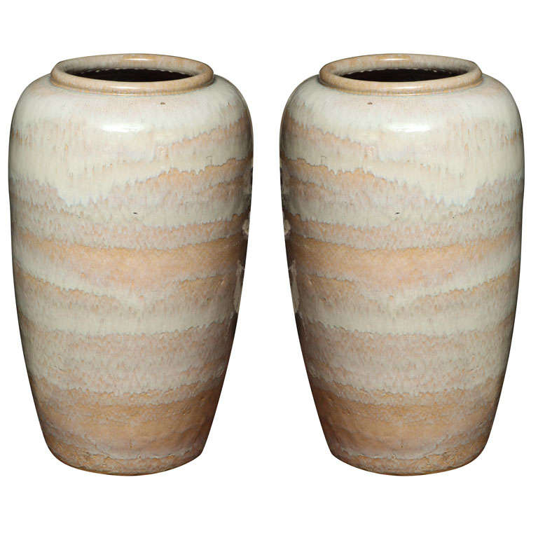 Large Pair of Highly Decorative Glazed Pottery Vases at 1stDibs