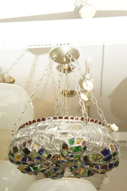 Leaded MultiColor Glass Chandelier with Nickel Hardware For Sale at