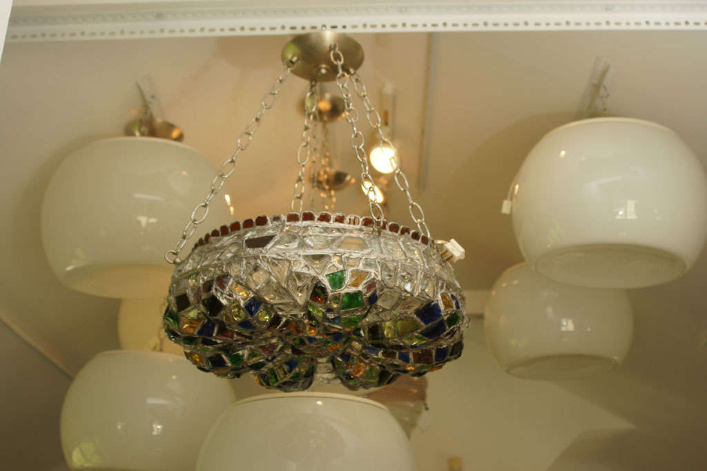 Leaded MultiColor Glass Chandelier with Nickel Hardware For Sale at